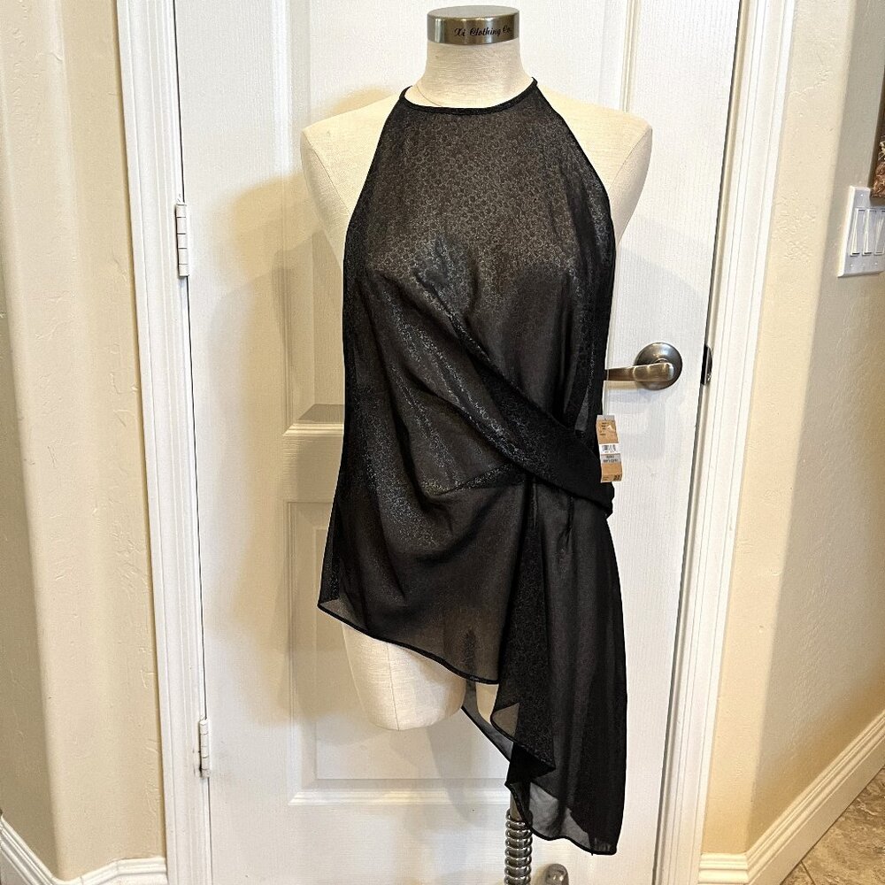 NWT - RACHEL Rachel Roy sheer shimmer metallic top black